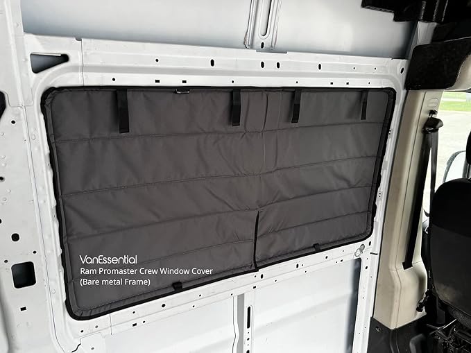 VanEssential Insulated Blackout Crew Window Cover Designed for RAM Promaster Bare Metal Window Frame Van Years 2014 to Current Model - Charcoal Gray