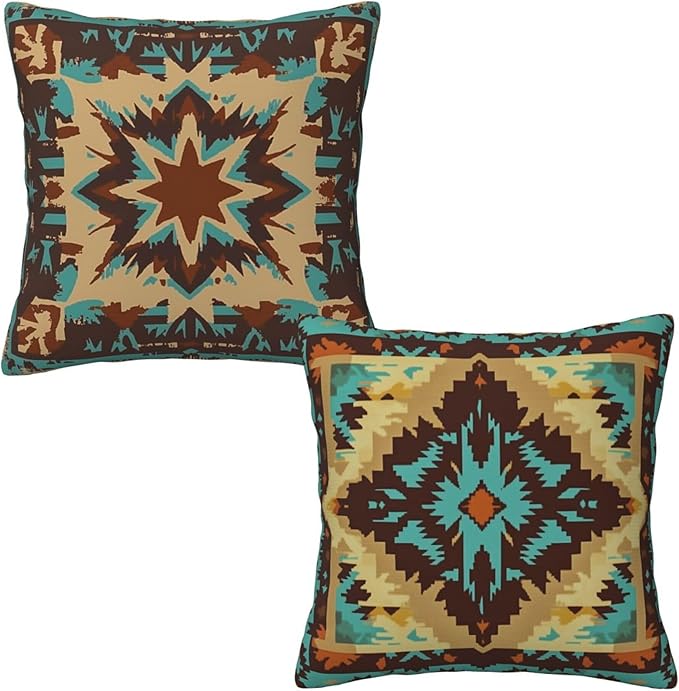 Western Aztec African Tribe Throw Pillow Covers 18x18 inch Set of 2 Pillow Case Cushion Cover for Home Sofa Couch Living Room Car Decor