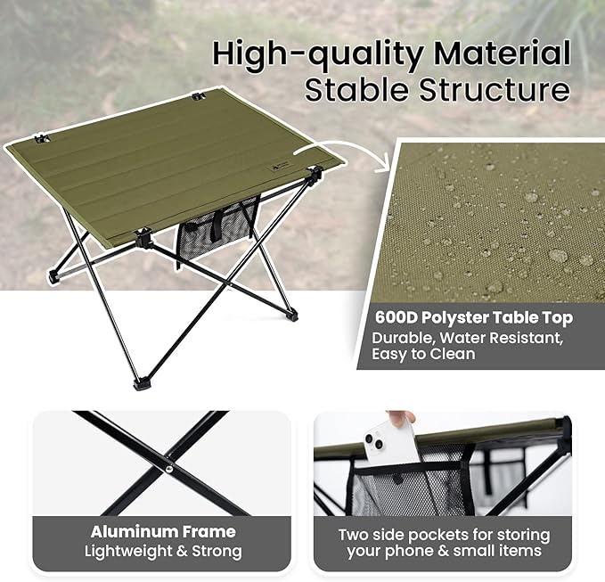 ONETIGRIS Foldable Camping Table, Lightweight Portable Table Sturdy & Quick Setup, Holds Up to 66 lbs, Perfect for Camping, Hiking, Backpacking, Picnic, Beach, Travel