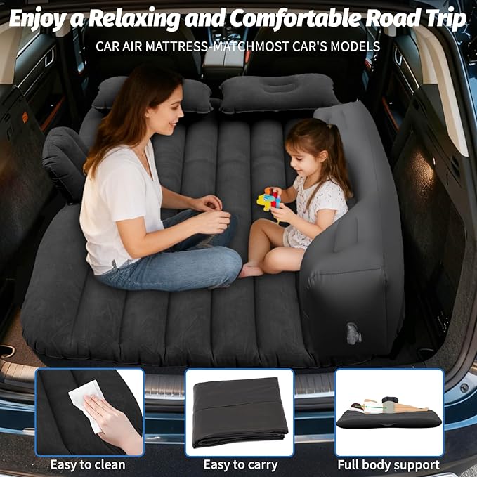 Onirii Inflatable Car Air Mattress Back Seat Bed with Air Pump,53 "x 32.6" Portable Thickened Car Travel Camping Sleeping Air Mattress Blow Up Bed for Car Universal SUV