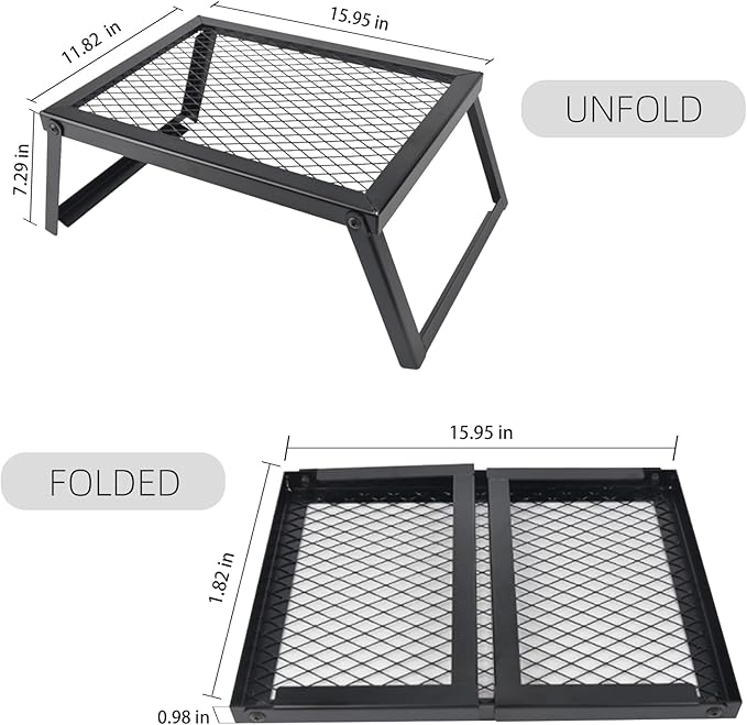 Extra-Thick Portable Folding BBQ Grill-Camping Iron Electrophoresis Rustproof Grill with Heat-Resistant Grid,Doublesas Dish Rack & CampTable(15.9''x11.8''x7.3'')