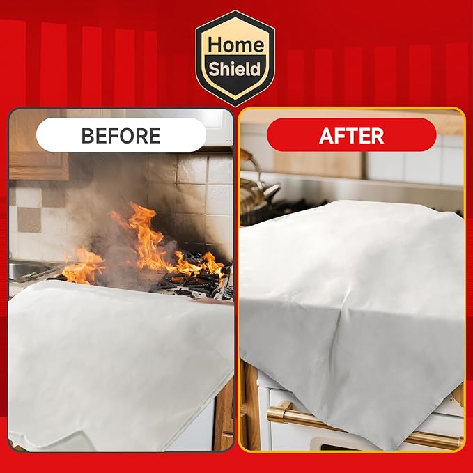 Emergency Fire Blanket for Home and Kitchen Safety - 100% Glass Fiber 40 * 40 Inches Fire Blanket for Kitchen, Car, Office, and School - Fire Blankets Emergency for Home (4 Pcs)