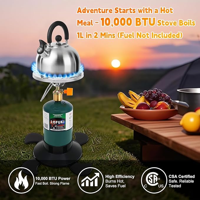 Camping Stove Propane, Portable Backpacking Cooker with Single Burner, Adjustable Flame, Foldable Base, Camp Stove Kit for Outdoor Cooking, Hiking, Emergency Essential (Fuel not Included)