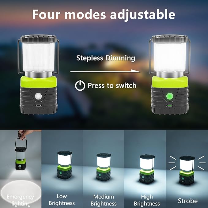 Jarxin 1PCS 6500K White Light LED Camping Lantern Rechargeable 1000LM, 4500mAh Power Bank, Flashlight for Hurricane Emergency, Hiking, IP44 Waterproof Lantern(Green)