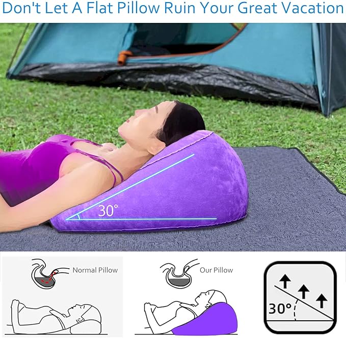 Inflatable Pillow for Camping Head Raised, Inflatable Wedge Pillow for Traveling Acid Reflux Sleeping, Blow Up Travel Pillow for Back Lumbar Support, Portable Backpacking Pillow for Hiking