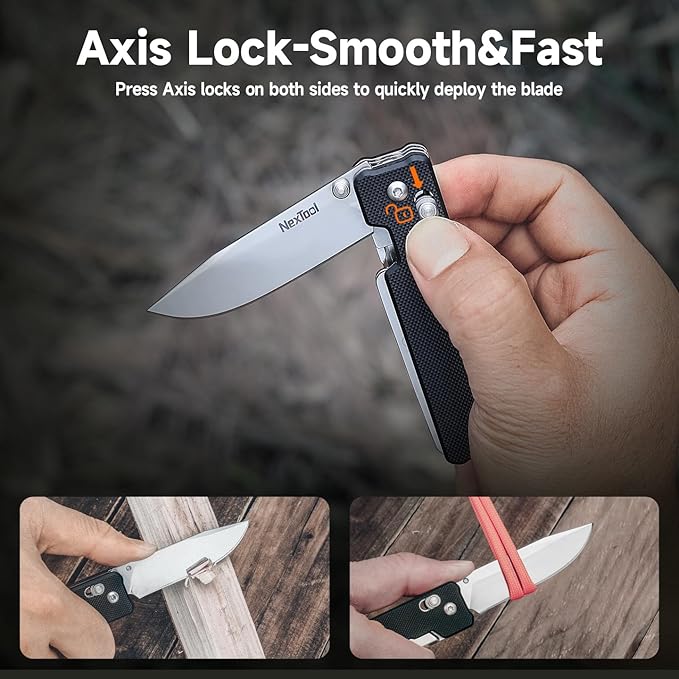 NexTool Knight K30 Axis Lock Folding Pocket Knife, 11-in-1 Multitool with 2.76" 14C28N Steel Blade EDC Knife and G10 Handle, Crossbar Lock Knives for EDC, Camping, Hiking, Survival, Gifts for Men