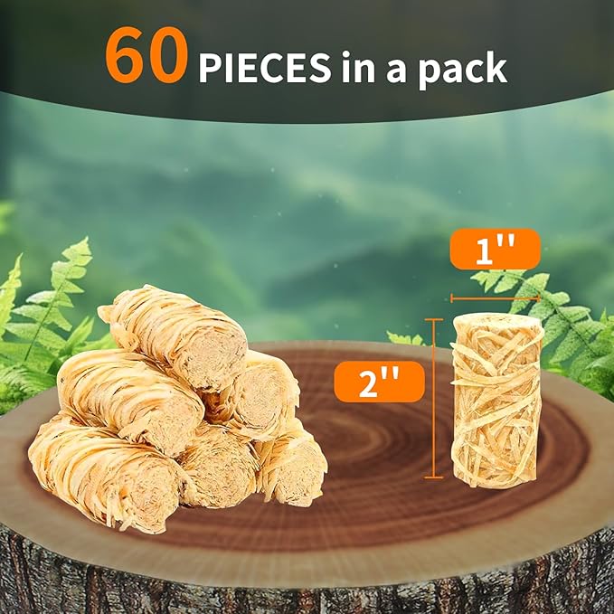 KACHUAN BEAR Fire Starter - Natural Fire Starters for Fireplace, Campfires, Chimney, BBQ, Fire Pit & Wood Fireplace - Odorless Pine Firestarter, Charcoal Starter for Grill (60pcs)