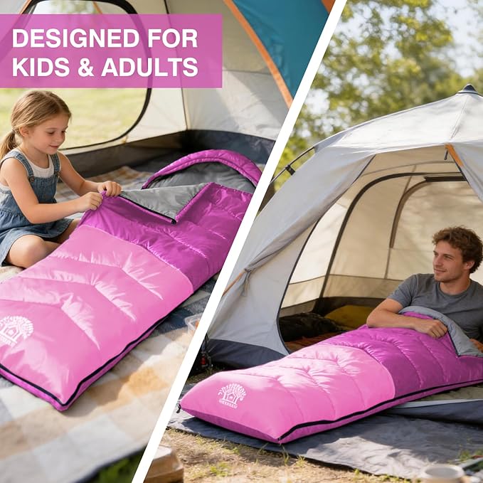 Sleeping Bag 4 Seasons Adults & Kids for Camping Hiking Trips Warm Cool Weather,Lightweight and Waterproof with Compression Bag,Indoors Outdoors Activities
