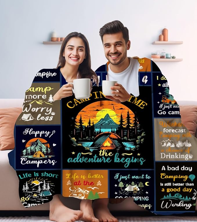 Camping Blanket Gifts for Women & Men, Cool Camping Essentials Throws and Blankets for Camper Outdoor for Rv Owners & Travel Hiking 60"X50"