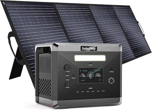 SolarPlay Portable Power Station 2400W/2160Wh LiFePO4 Battery Solar Generator with 200W panel included, Essential Home Backup for Home Use, Power outage, RV, Camping