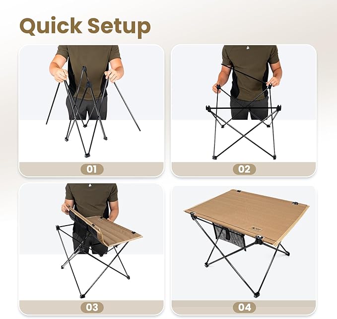 ONETIGRIS Foldable Camping Table, Lightweight Portable Table Sturdy & Quick Setup, Holds Up to 66 lbs, Perfect for Camping, Hiking, Backpacking, Picnic, Beach, Travel