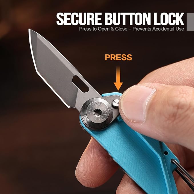 TACRAY Vinto 5-in-1 Small Pocket Knife – Ultra-Light Compact Multitool with Utility Knife, Seatbelt Cutter, Bottle Opener, Flathead Screwdriver & Keyring Attachment for Everyday Carry (Blue)