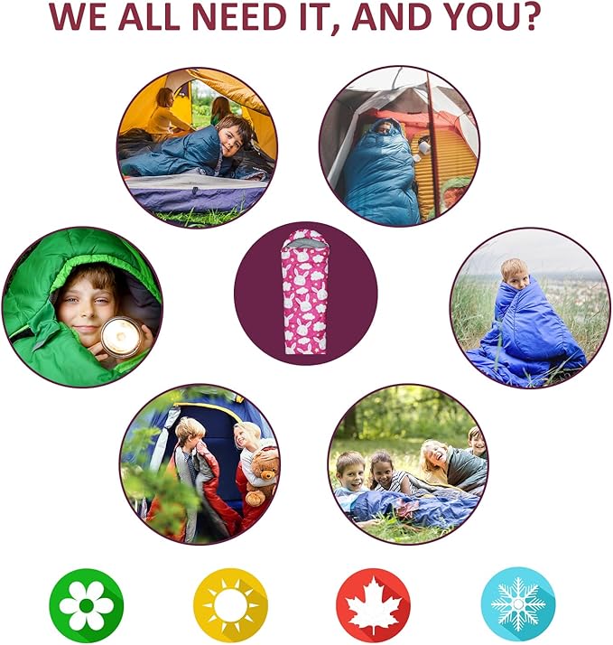 Kids Sleeping Bags - Camping Sleeping Bags with Carry Bag - Compact Sleeping Bag for Hiking, Backpacking 3 Season Warm & Cool Weather, Lightweight Waterproof Outdoor Travel for Boys Girls