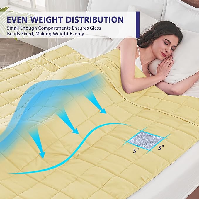 yescool Weighted Blanket for Adults (22 lbs, 60" x 80", Yellow) Cooling Heavy Blanket for Sleeping Perfect for 210-230 lbs, Queen Size Breathable Blanket with Premium Glass Bead, Machine Washable