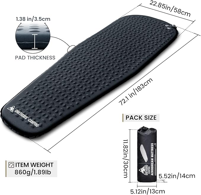 ONETIGRIS CAMPING AERODREAM Self-Inflating Mattress,4.1 R Inflatable Foam Sleeping Pad for Camping,Backpacking and Hiking