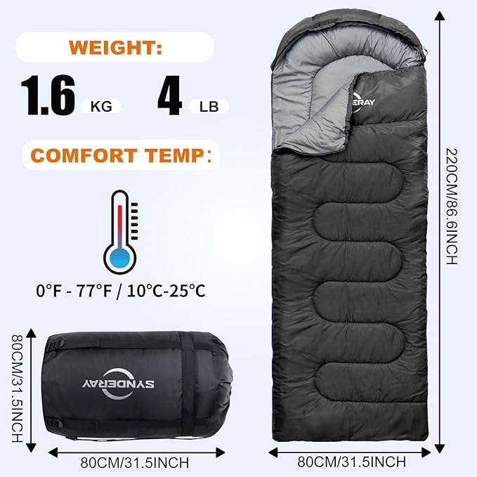 Sleeping Bags for Adults Cold Weather & Warm - Backpacking Camping Sleeping Bag for Kids 10-12, Girls, Boys - Lightweight Compact with Compression Sack