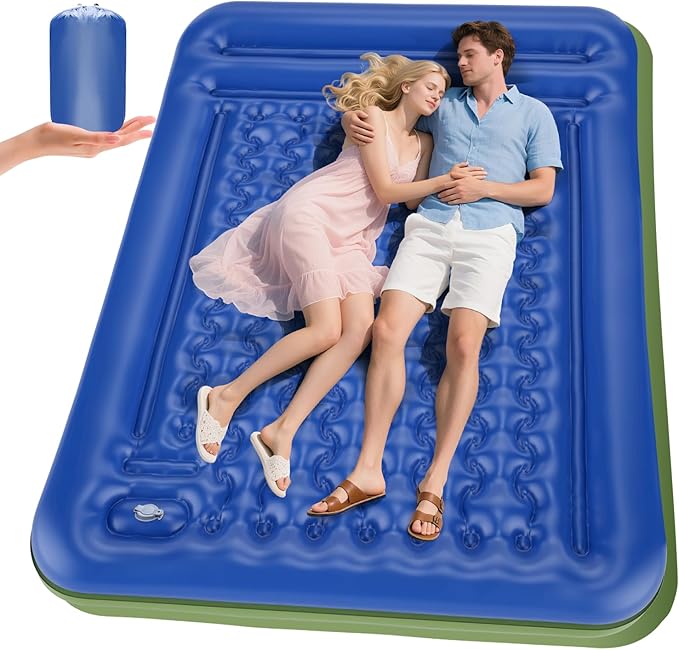 Double Sleeping Pad for Camping, Extra Thick 5 Inch Self-Inflating 2 Person Camping Mattress,with Built-In Foot Pump, Insulated Inflatable Trampoline Mat for Backpacking, Hiking, Tents & Winter