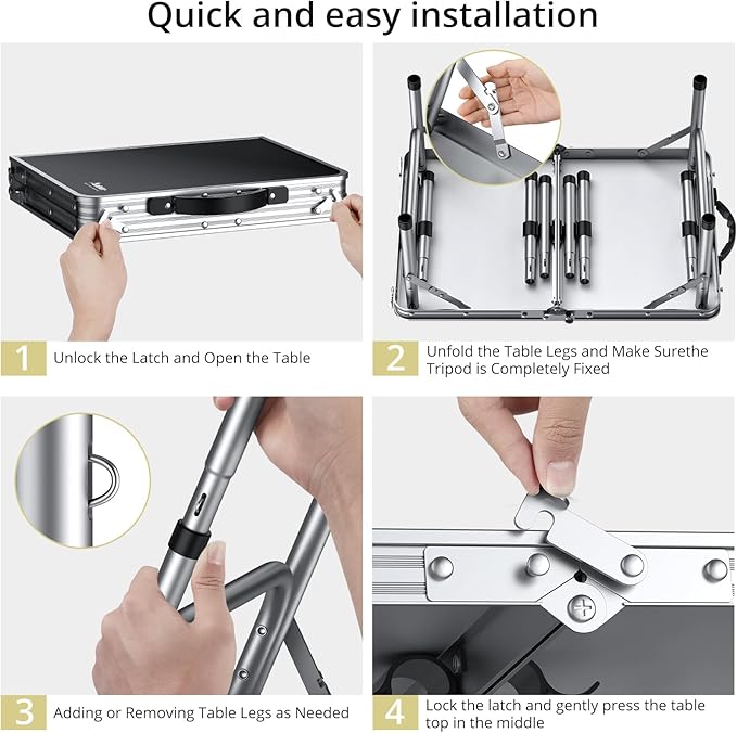 Anbte 2ft Folding Camping Table with Storage Net, 3 Adjustable Heights Small Folding Table Portable & Lightweight with Carry Handle, for Camping Fishing Picnic Beach Outdoor, 22.8"x 15.7", Silver
