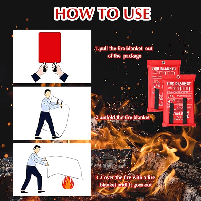Macarrie 10 Pack 47" x 47" Fire Blanket Emergency for Home Kitchen Safety Suppression Blanket Fiberglass Fireproof Survival for Car Office