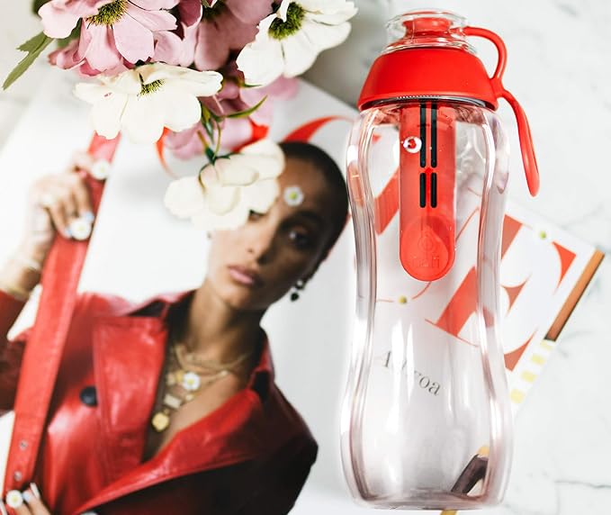 Dafi Sport Water Bottle with Filter RED | 10 oz | personal reusable water bottle, backpacking filter replacement, tap water straw purifier, water for travel | Made in Europe