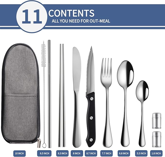 Logcow Travel Utensils with Case,Reusable Utensils,Portable Travel Camping Cutlery Set,Stainless Steel Flatware Set,Lunch Boxes Workplace Camping School Picnic (Sivler)