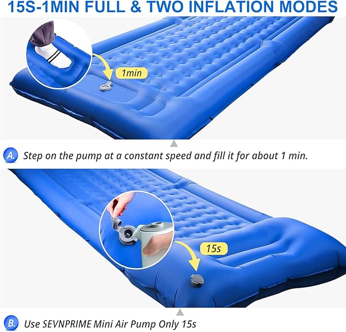 SEVNPRIME 78in x 29in x 5in Camping Sleeping Pad, Upgraded Durable Waterproof Compact Traveling Air Mattress, Built-in Foot Pump, Ultralight Inflatable Sleeping Mat for Backpacking, Hiking
