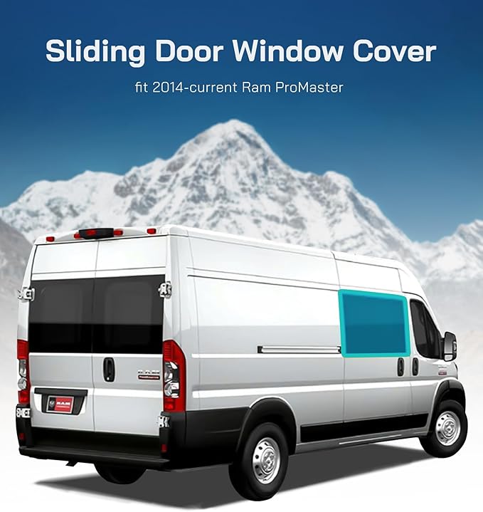 Sliding Door Window Cover for Ram Promaster, 2014-current, Magnetic Insulated Blackout Window Sunshade, Foldable Design, AllSeasonGuard