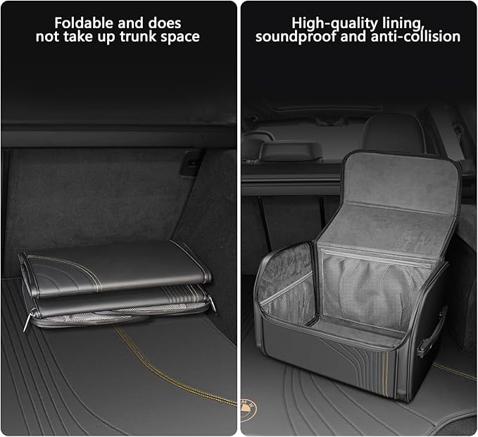 TOPABYTE Car Trunk Organizer with Lid and Sturdy Handle Foldable Durable Premium Leather Storage Box Cargo for BMW SUV Sedan Truck, Black