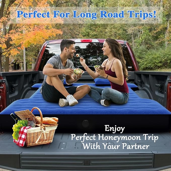 hufaut Camping Pickup Truck Bed Air Mattress Thicken Sleeping Pad for 5.5-5.8Ft Full-Size Short Truck Beds Outdoor Camping Car Travel(Navy Blue)