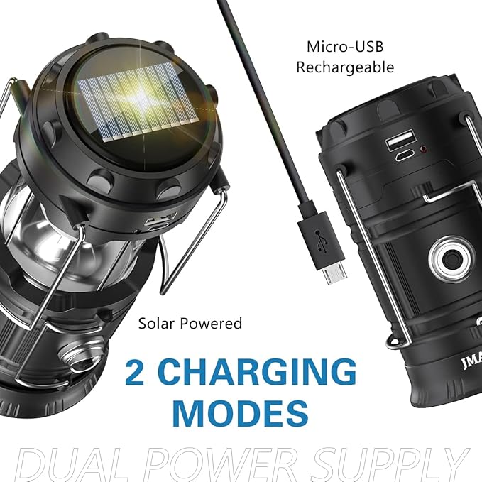 2026 Upadte Solar Lantern Flashlights Charging for Phone, USB Rechargeable Led Camping Lantern, Collapsible & Portable for Emergency, Hurricanes, Power Outage, Storm (2 Pack)
