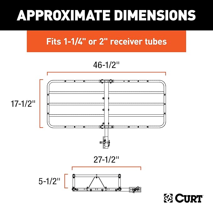 CURT 18145 Cargo Basket Hitch Trailer Hitch Cargo Carrier, 500 lbs. Capacity, 46-1/2-Inch x 17-1/2-Inch x 5-1/2-Inch, Fits 1-1/4 or 2-Inch Receiver