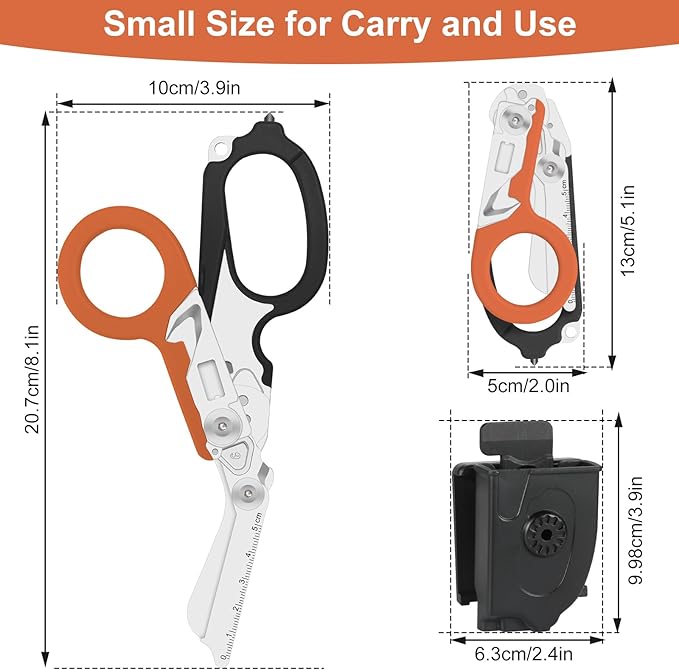 6-in-1 trauma shears - emergency responders, outdoor emergencies, medical staff, and outdoor camping, Gift box packaging with scissors storage K sheaths (Black Orange)
