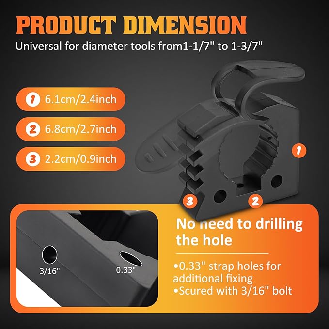Off Road Shovel Mount Axe Mount Rubber Clamp Compatible With UTV ATV Truck Emergency vehicles Universal For Diameter Tools 1-1/7'' to 1-3/7'' 2PCS