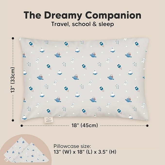 Toddler Pillow with Pillowcase - 13x18 My Little Dreamy Kids Travel Bed Pillows for Sleeping, Organic Cotton Small Pillowcase, Soft & Breathable, Machine Washable, Toddlers 2-5 years old (Cosmo)