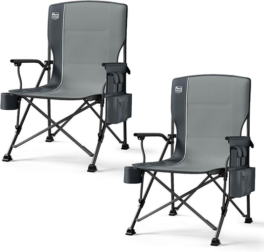 TIMBER RIDGE Oversized Folding Camping Chair High Back Heavy Duty for Adults Support up to 500lbs with Cup Holder, Side Pocket Cooler Bag 2 Pack