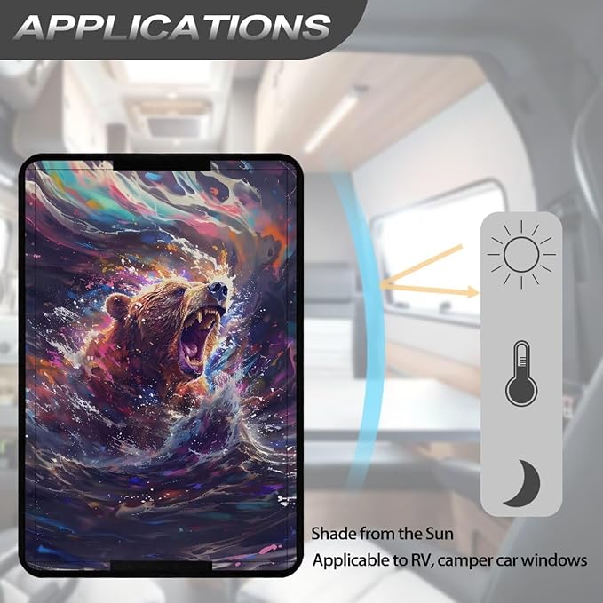 RV Accessories Bear Roar Door Window Shade Foldable for Inside, Blackout Shades RV Blinds, Blackout Screen Door Protector for Camper