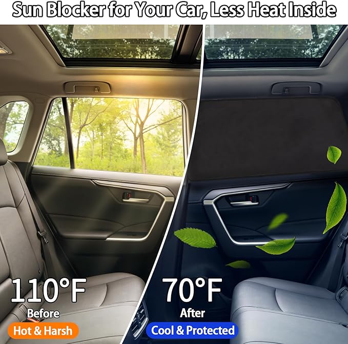 XCBYT Car Window Shades for 2019-2024 Toyota RAV4, Suede Fabric Car Window Covers for Privacy, Custom Fit Design Without Built-in Steel Rings, UV & Heat Protection, Magnetic Installation