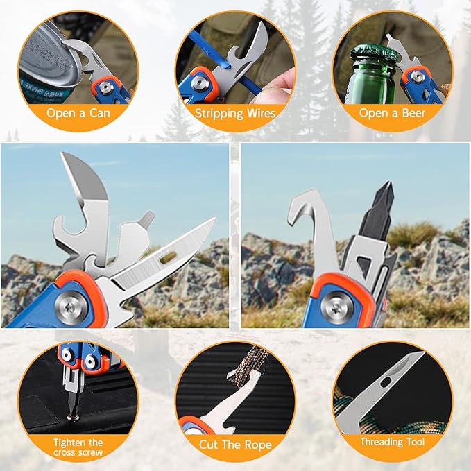 19 in 1 Multitool Pliers with Scissors, Stainless Steel Multi Tool with File,Saw, Screwdrivers,Wire Cutters, Bottle Opener for Survival, Camping, Hiking,Repair and Gift (Blue)