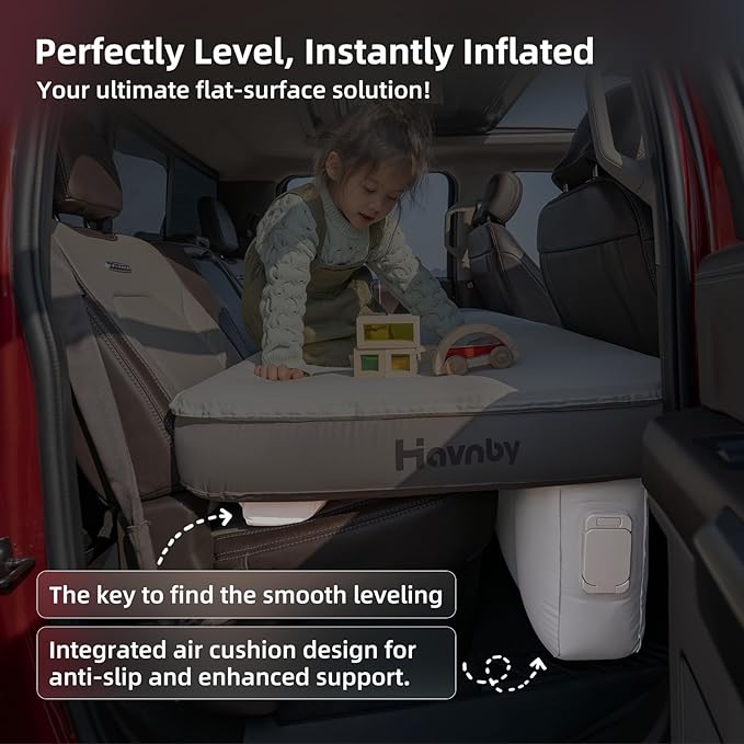 Havnby Truck Mattress, TPU Air Foam Camping Bed, Back Seat Inflatable SnugNest with Rechargeable Built-in Pump, Portable Travel Sleeping Mattress for Pickup Trucks
