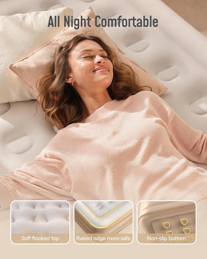 Airefina Air Mattress Queen with Built-in Pump, 18" Raised Inflatable Blow Up Mattress with Luxury Carry Bag, Upgraded Stable Honeycomb Coil Support, Air Bed for Home, Guest, Colchones Inflables