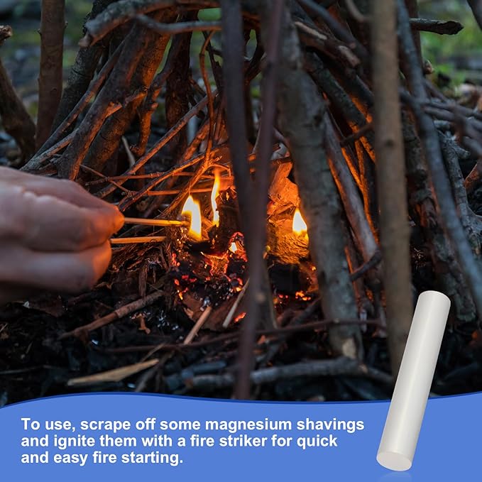99.9% Pure Magnesium Rods – Bulk Fire Starter Kit for Camping, Hiking, Survival & Emergency Preparedness – Vacuum Sealed Metal Rods (8 Pack)