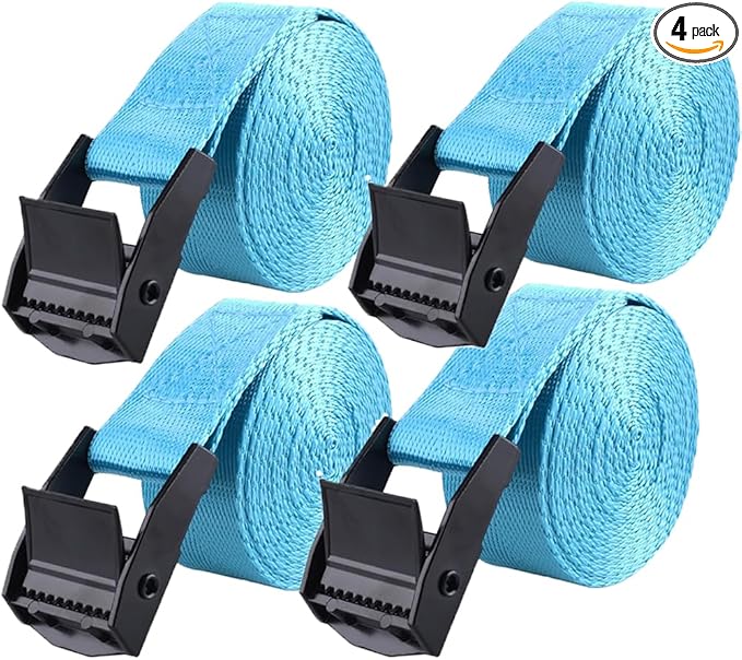 4pcs Heavy Duty Tie Down Straps with Adjustable Cam Buckles, 39"x1" Lashing Straps for Kayak, Cargo, Luggage, Cinch, Canoe, Bicycles, Motorcycles, TruckSecure Straps （Sky Blue）