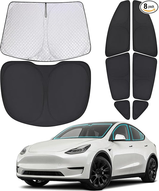 XCBYT 2020-2024 Model Y Full Coverage Window Shades | 6-Layer Blackout Insulated Sun & UV Protection | Custom Fit Privacy Covers for Camping, Sleeping & Car Living (8 PCS)