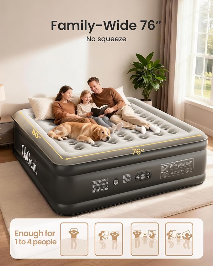 OhGeni King Size Air Mattress, Family Choice Award with Built in Pump, Ideal Alternative to a Bed, 18'' Comfortable Blow Up Colchones Inflables Mattress for Home, Guests, Portable Air Bed, 700 lbs