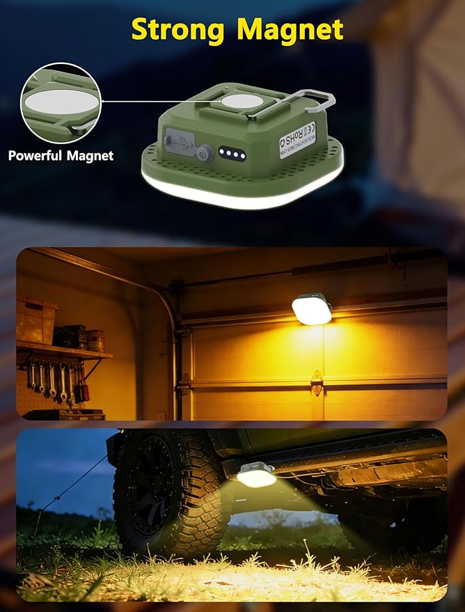 Rechargeable Camping Lantern, 800LM LED Tent Light with 4500mAh Battery & Magnet, IP54 Waterproof, Stepless Dimming, 5 Modes for Camping, Hurricane, Outdoor