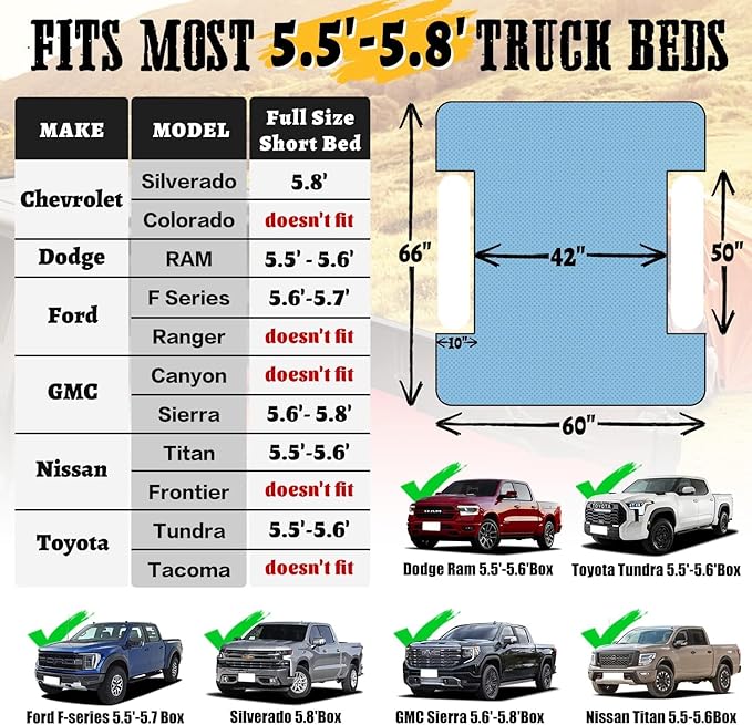 Umbrauto Truck Air Mattress for 5.5-5.8ft Full Size Short Bed, Inflatable Pickup Tent Camping Mattress, Blow Up Pick Up Truck Air Bed for Outdoor Travel