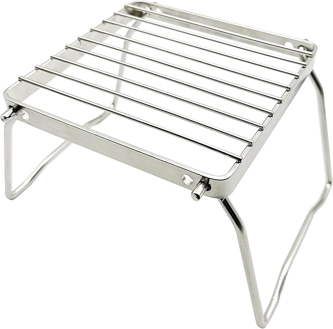 TreGoo Ultralight Mini Camp Grill with Foldable Legs – 304 Stainless Steel Grate, Portable Gas Stove & Campfire Stand, Compact Grill Grid for Backpacking/Camping/Hiking/Picnic/Travel/Fishing (Weave)