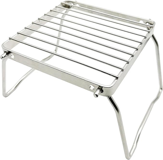 TreGoo Ultralight Mini Camp Grill with Foldable Legs – 304 Stainless Steel Grate, Portable Gas Stove & Campfire Stand, Compact Grill Grid for Backpacking/Camping/Hiking/Picnic/Travel/Fishing (Weave)