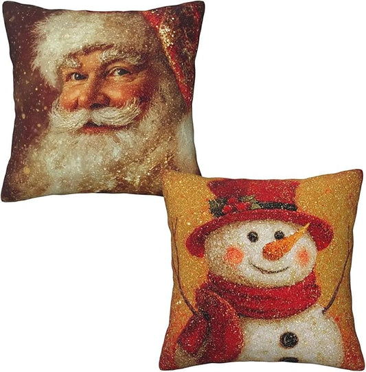 Santa Claus Cute Snowman Throw Pillow Covers 18x18 inch Set of 2 Christmas Pillow Case Cushion Cover for Home Sofa Couch Living Room Car Decor