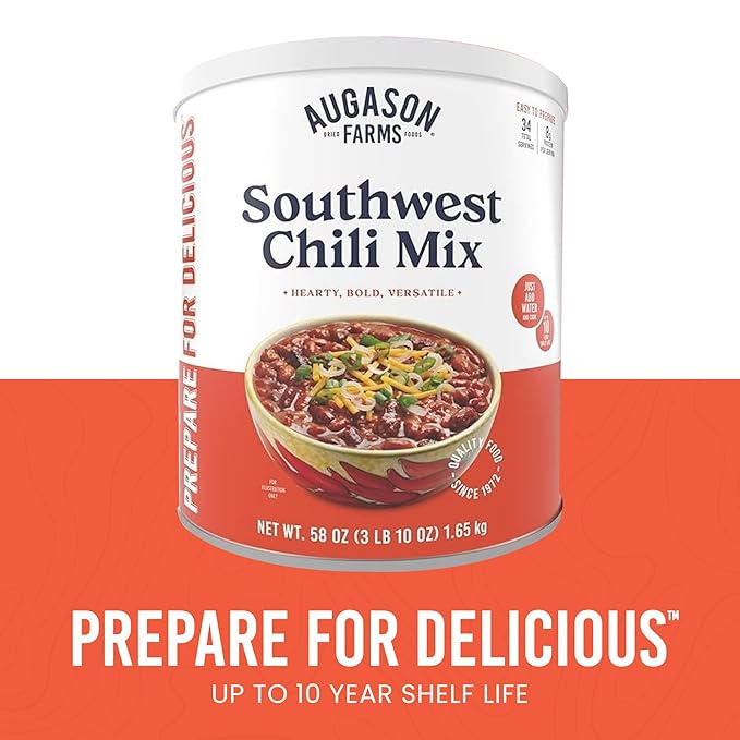 Southwest Chili Mix Emergency Food Supply, 34 Servings, 10 Year Shelf Life, 8 Grams of Protein per Serving, Certified Gluten Free - Dehydrated Meals, Survival Food Camping Essentials Can